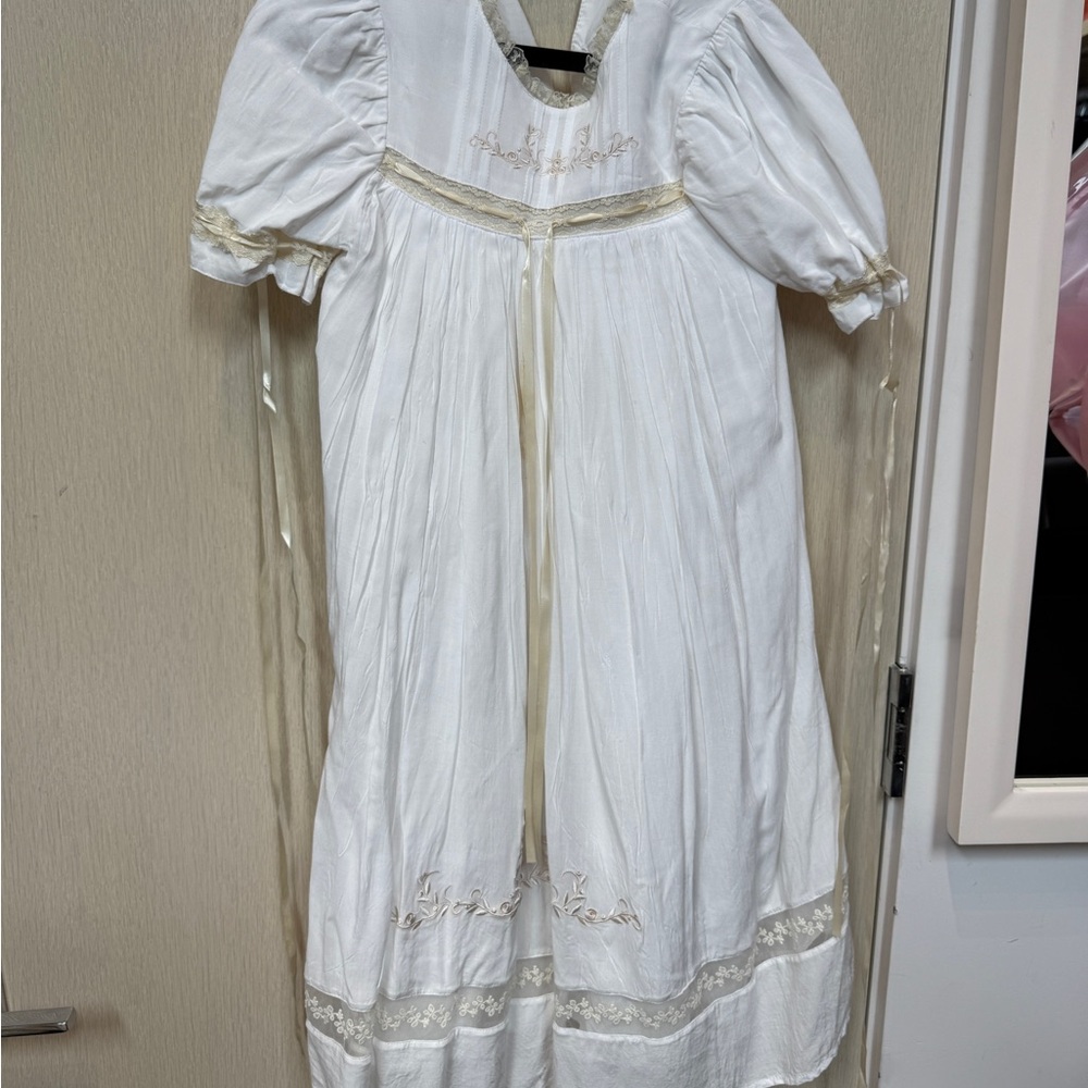 Danny & Nicole White Pleated Ruffled Dress